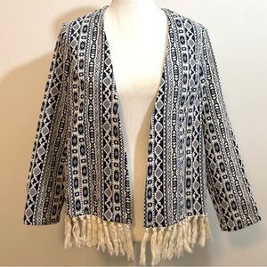 Show Me Your MuMu Beverly Tassel Blazer Blue Fringe Open Front — Size Medium